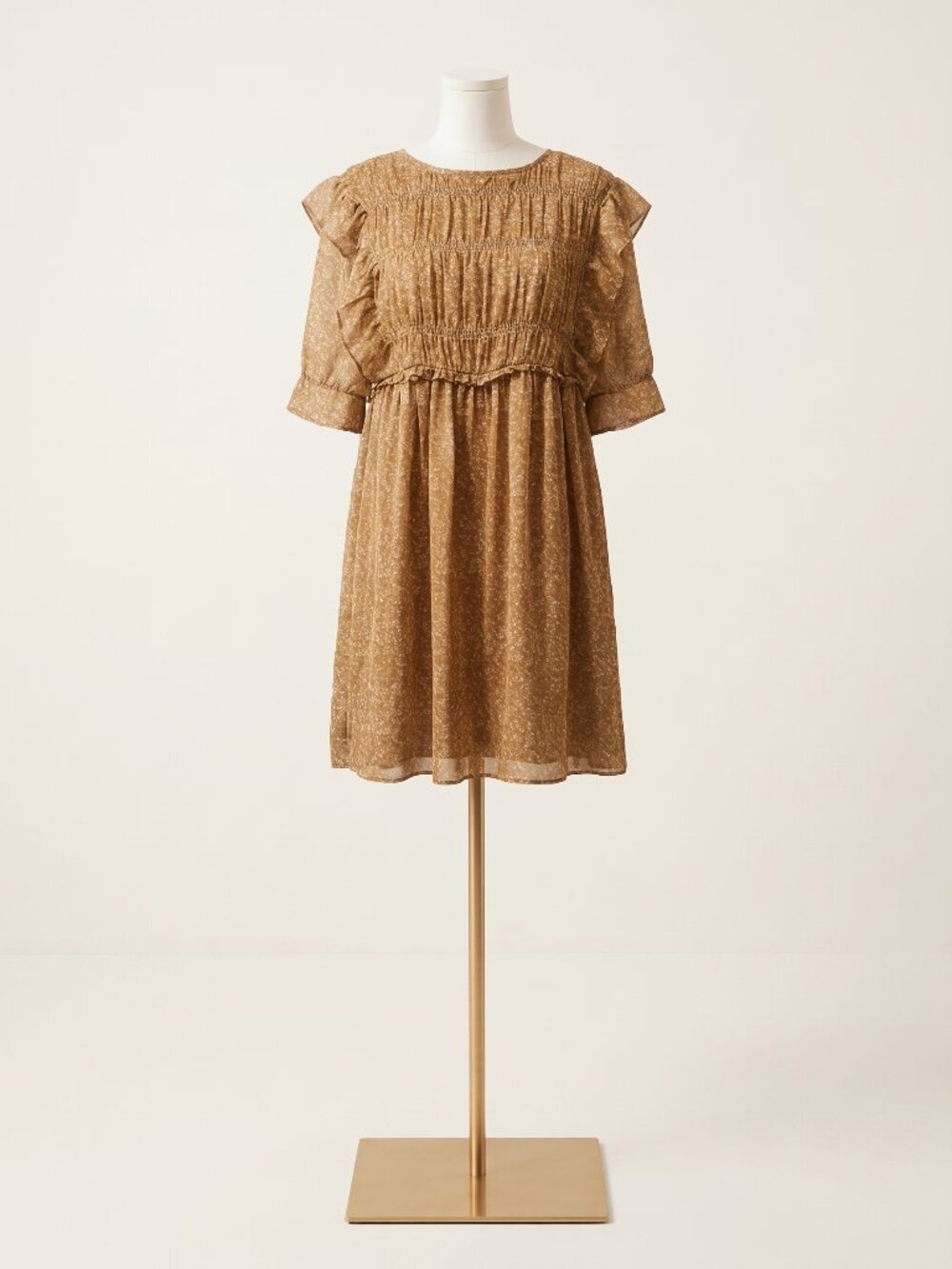 Bohme Mustard Yellow Floral Smocked Flutter Sleeve Babydoll Mini Dress Size M